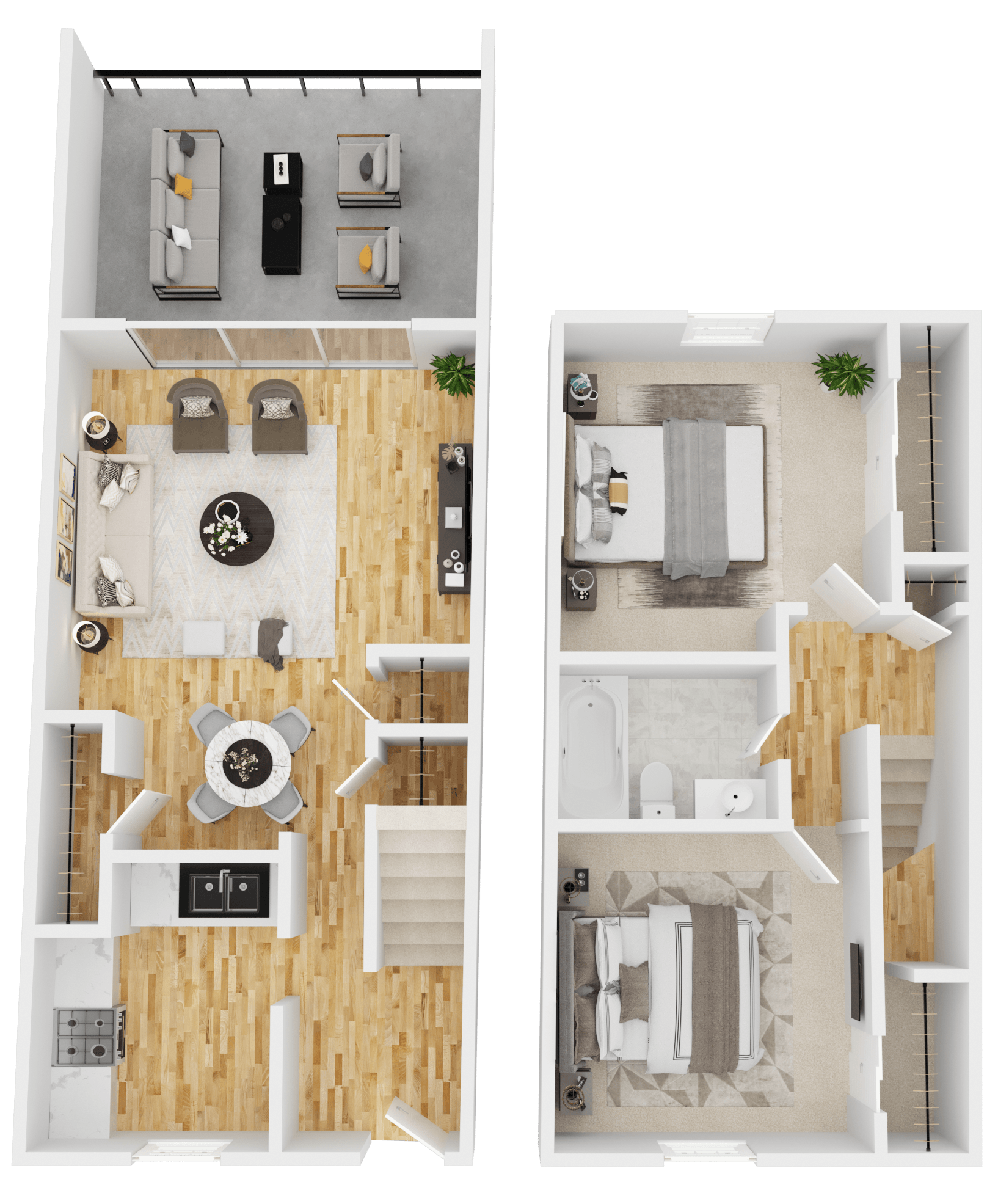 Two Bedroom One Bath TH floor plan