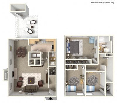 Three Bedroom 1.5 Bath TH floor plan
