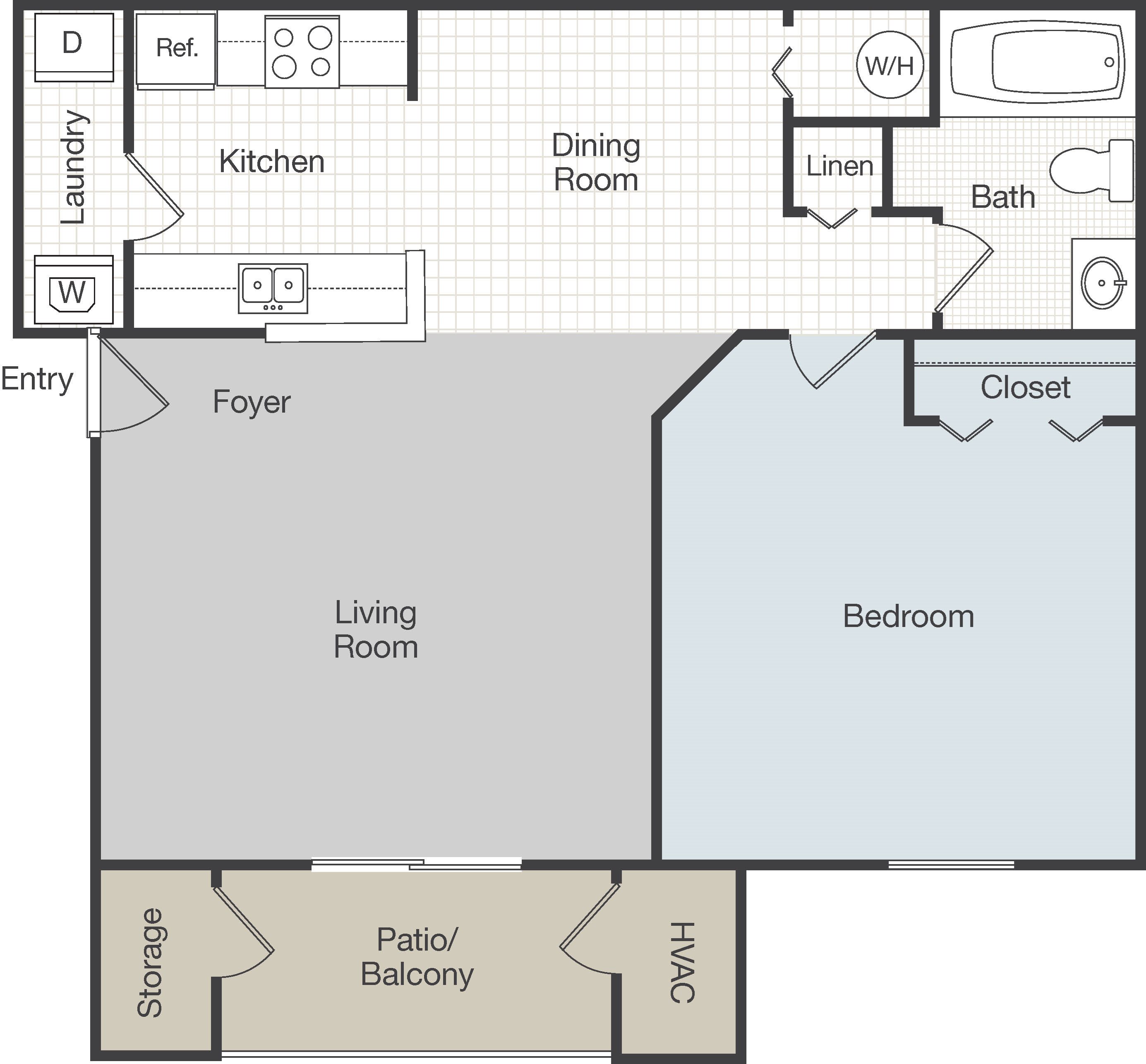 Two Bedroom Two Bath 1137 SqFt floor plan