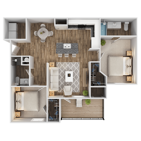 2 Bed 2 Bath floor plan