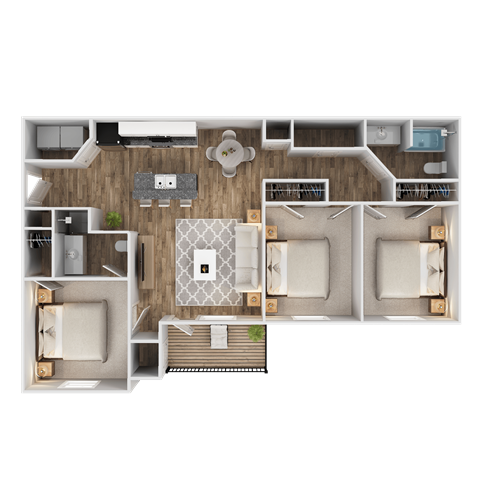 3 Bed 2 Bath floor plan