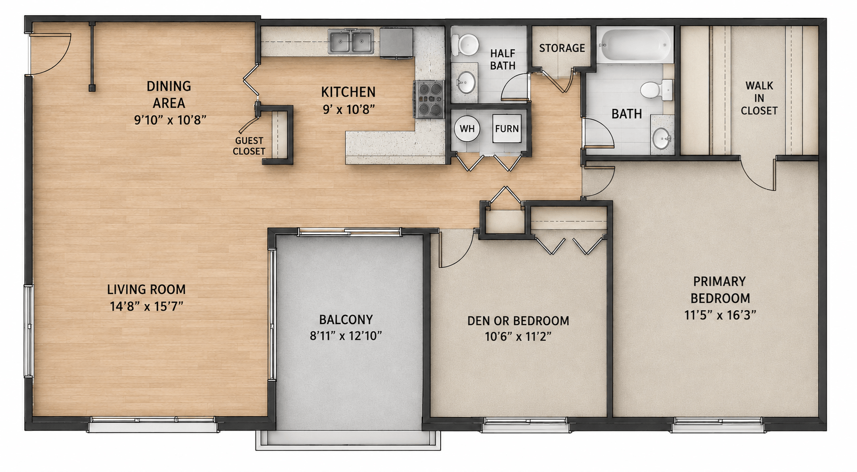 The Estate - Two Bedroom 1.5 Bath floor plan