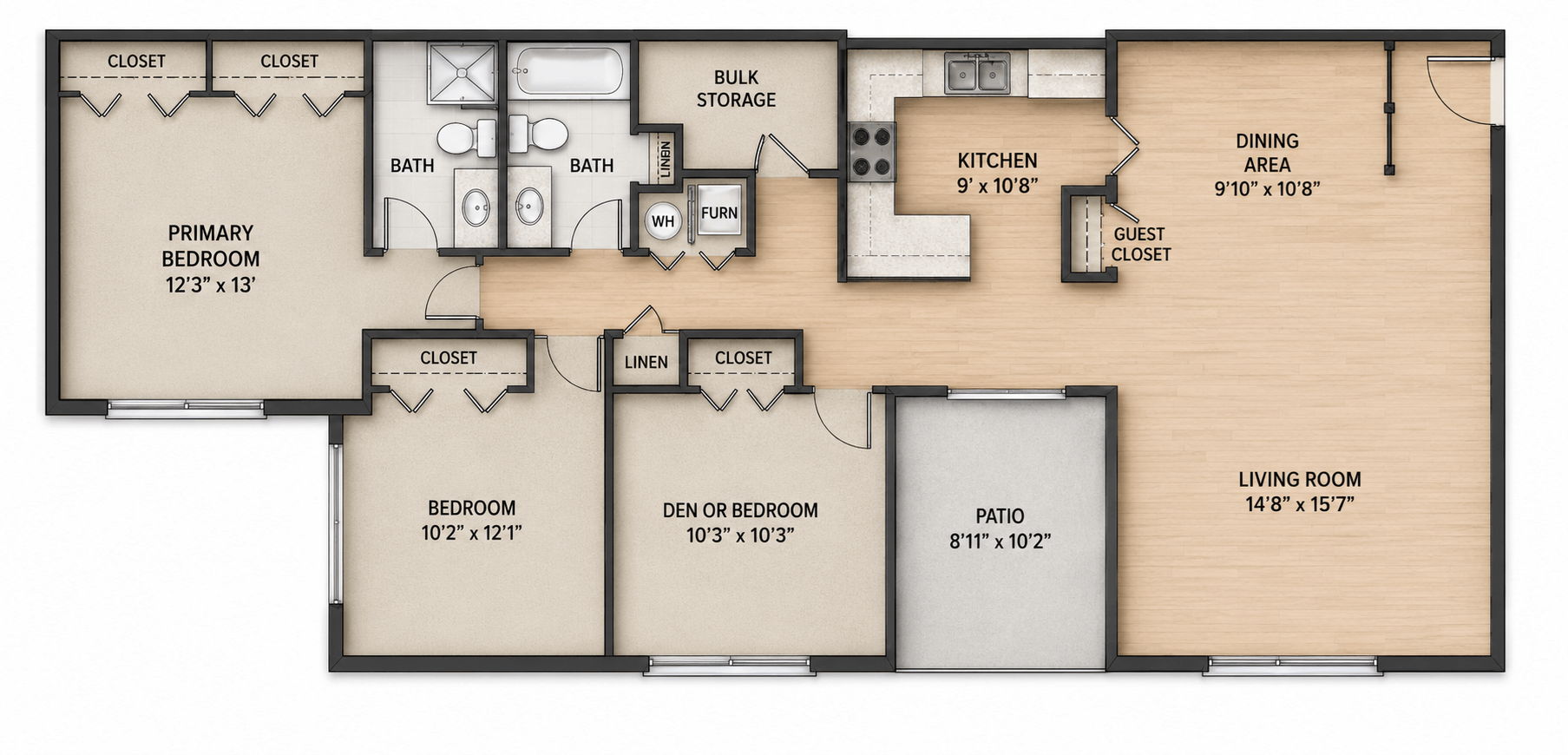The Mansion - Three Bedroom Two Bath floor plan