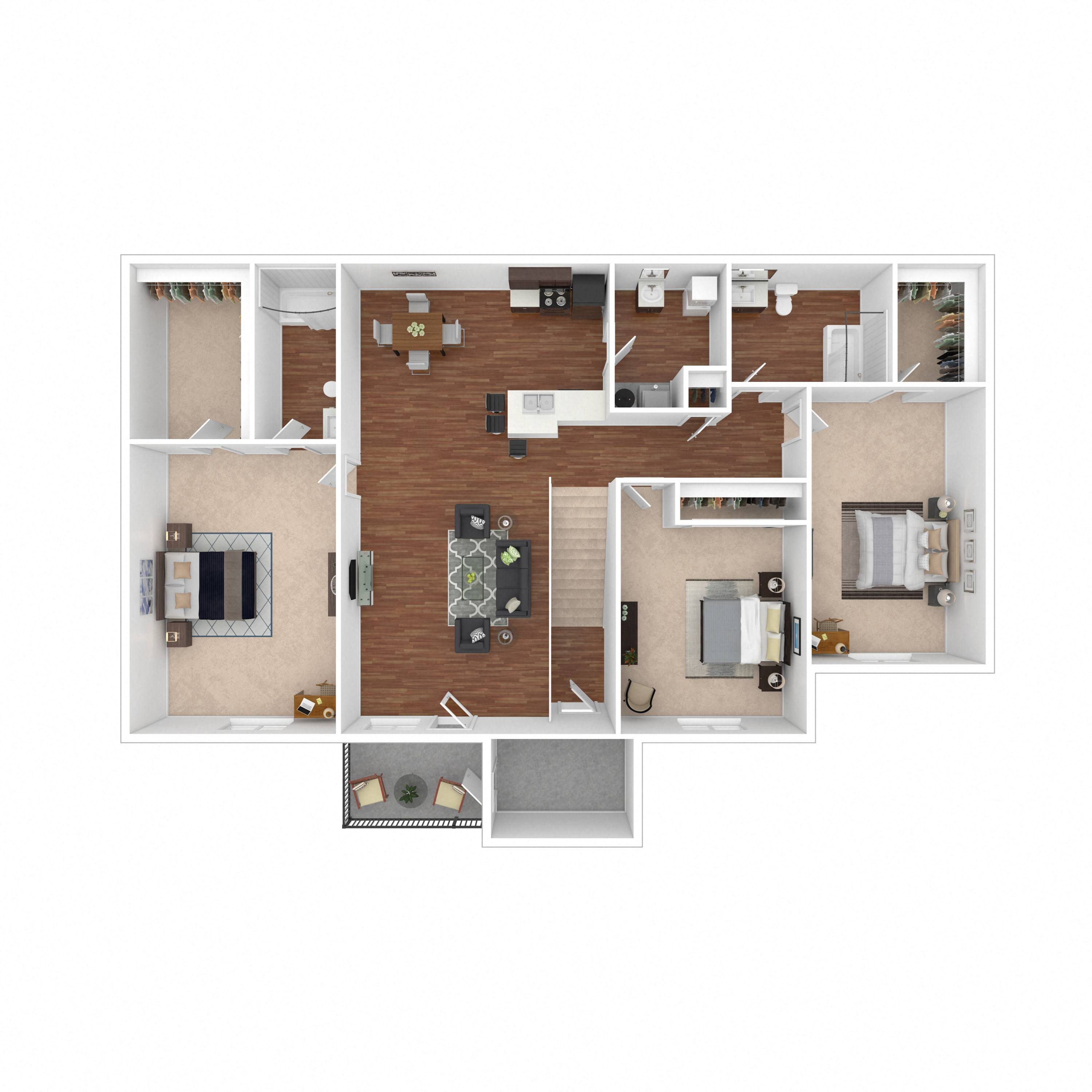 Three Bedroom Two Bath floor plan