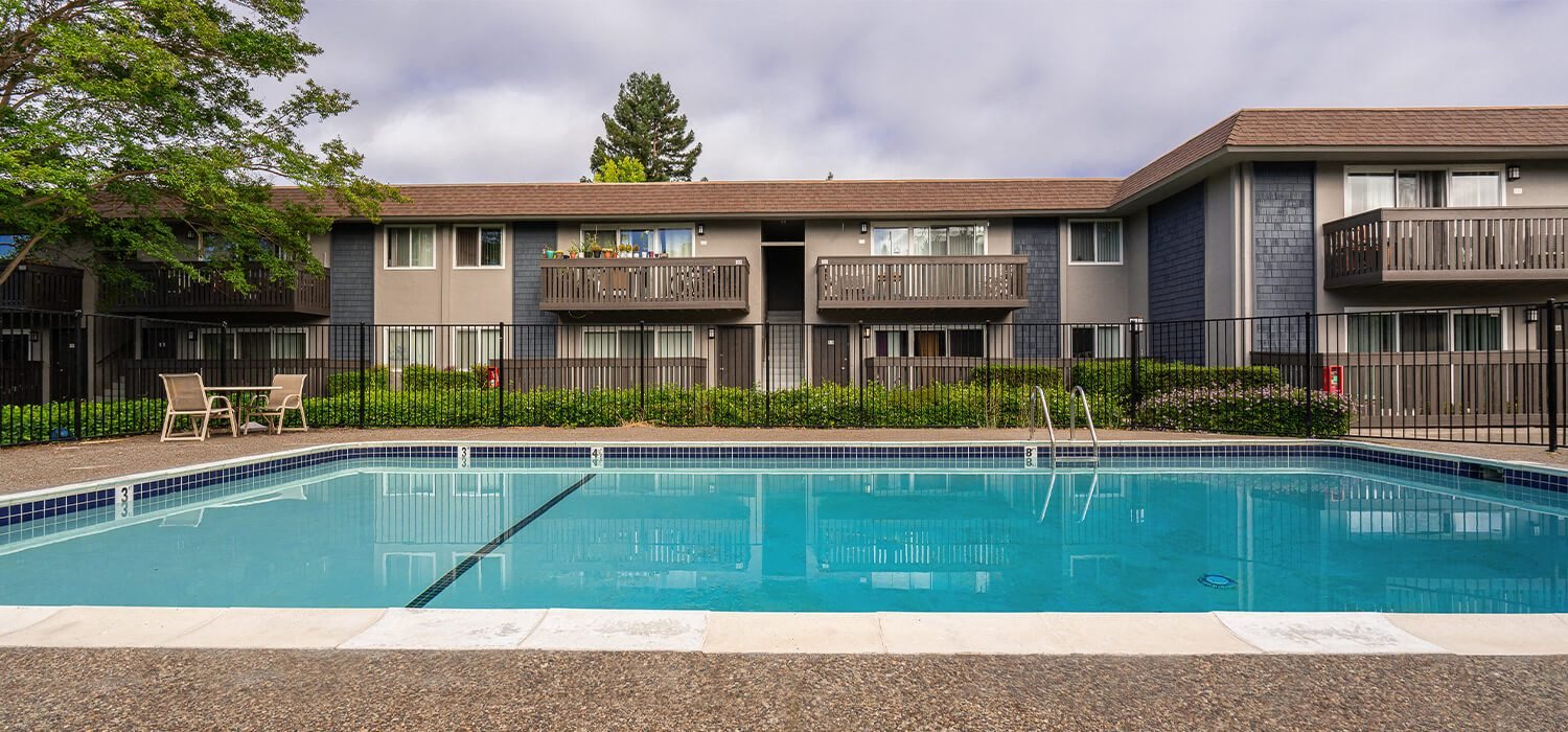 View of pool at Wyndover Apartment Homes in Novato CA