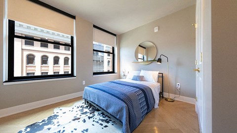 Beautiful Bright Bedroom With Wide Windows at The Stott, Detroit, MI