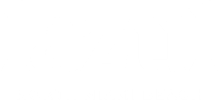 The image features the word "lazul" in large white letters on a green background, with "NORTH MIAMI BEACH" written below it.