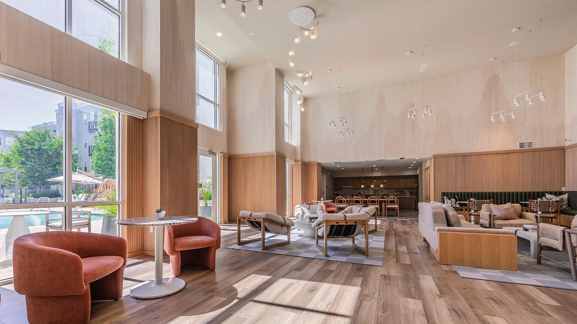 The Lark San Mateo Community Clubhouse Indoor Next to Pool Deck View 2