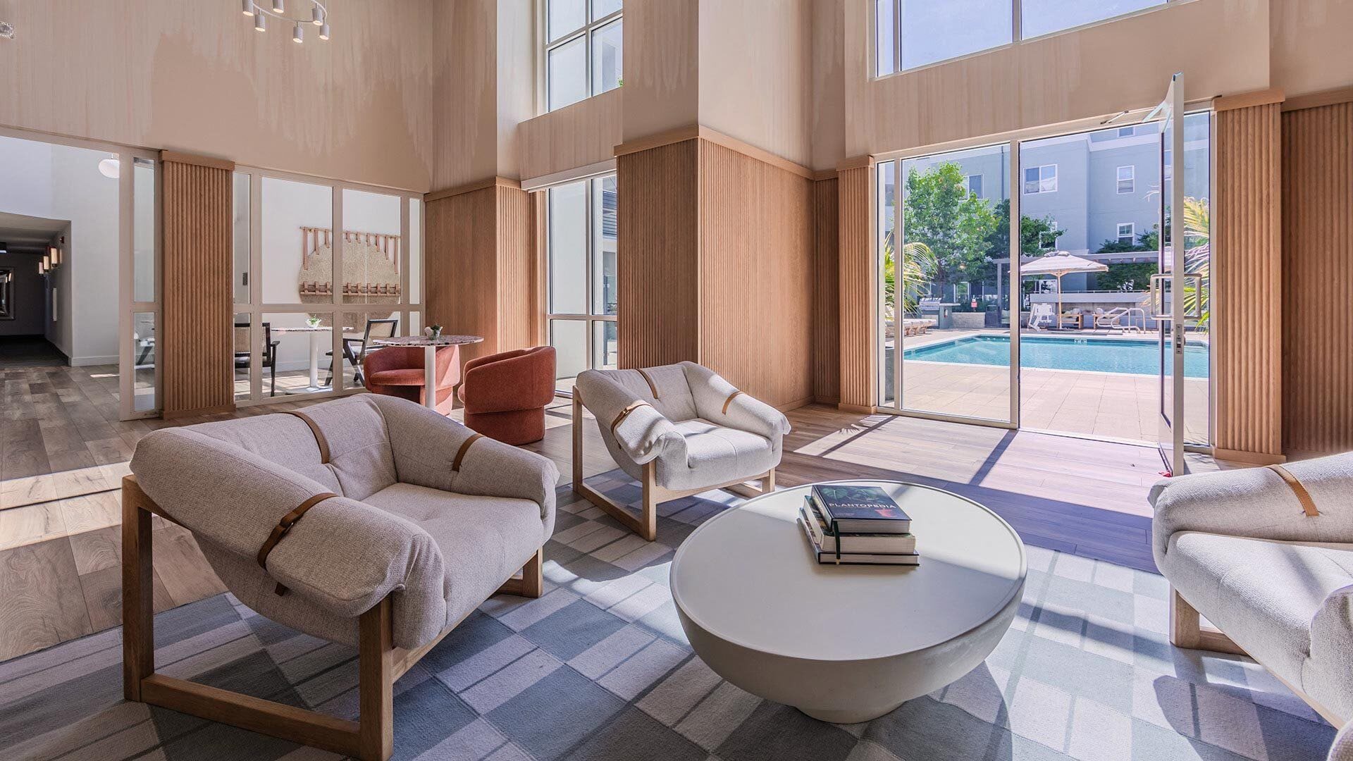 The Lark San Mateo Community Clubhouse Indoor Next to Pool Deck