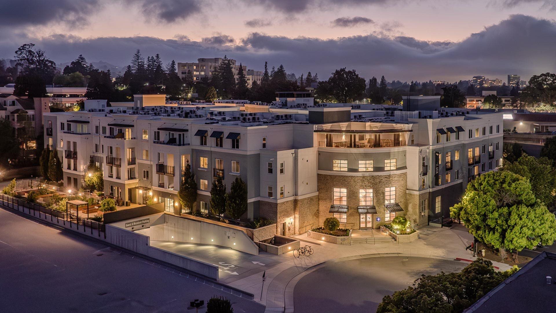 The Lark San Mateo Aerial Exterior Evening