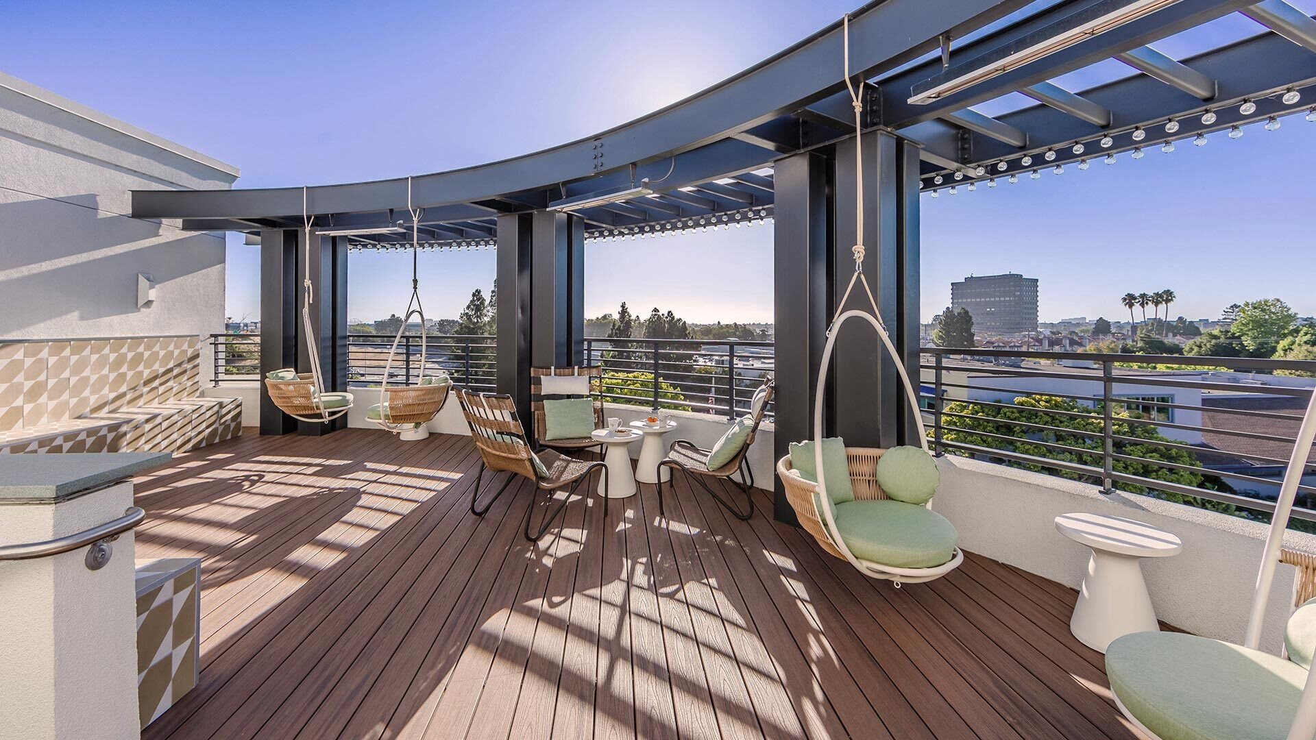 The Lark San Mateo Rooftop Terrace With Hanging Chairs