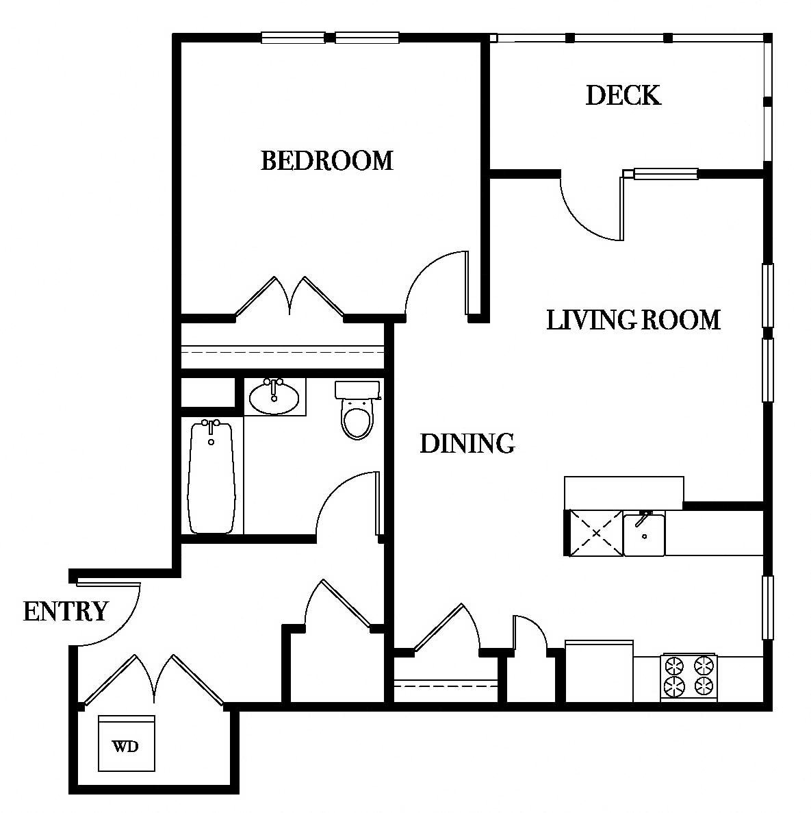 Hatheway - One bedroom apartment One bedroom, one bathroom, with a deck.