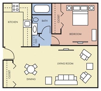Central Manor Apartments in Daytona Beach, FL one bedroom one bathroom floor plan