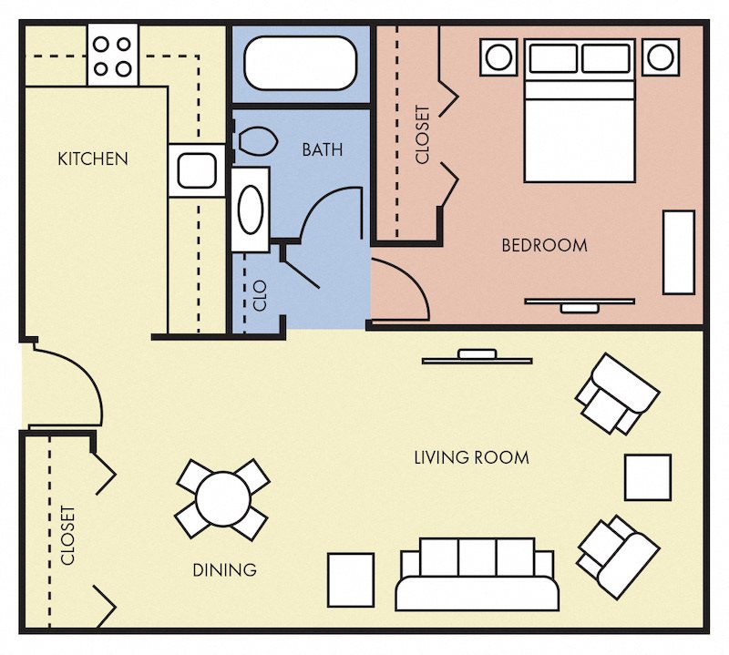 1x1_Floorplan Central Manor Apartments in Daytona Beach, FL one bedroom one bathroom floor plan