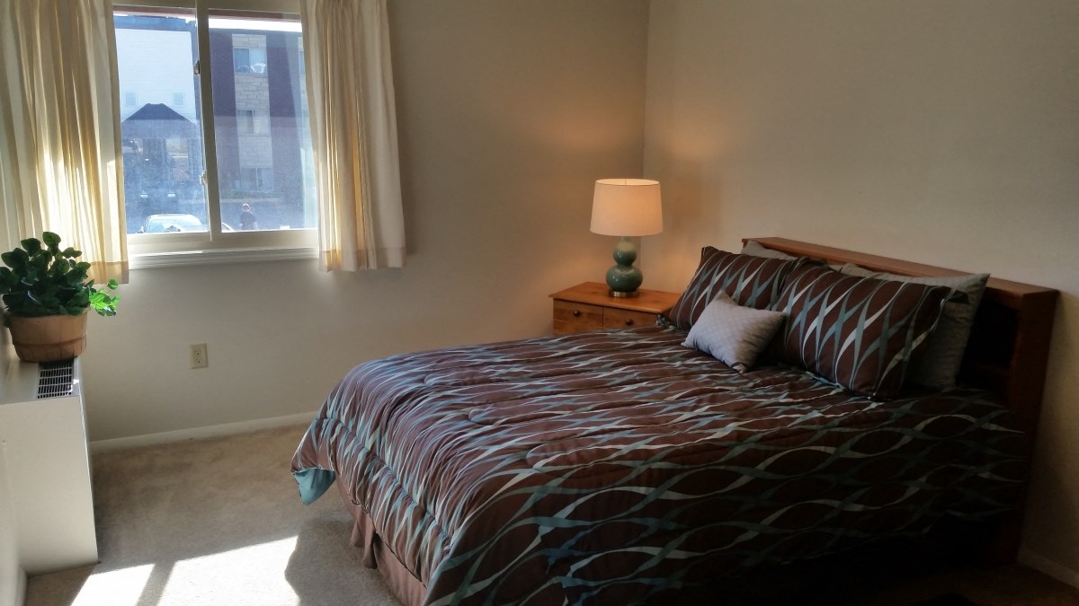 Bedroom in two bedroom apartment at Seville Apartments in Iowa City, IA