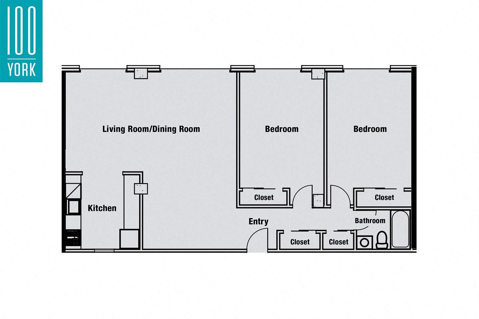 2 Bedroom + 1 Bath Floor Plan 2 Bedroom + 1 Bath Floor Plan