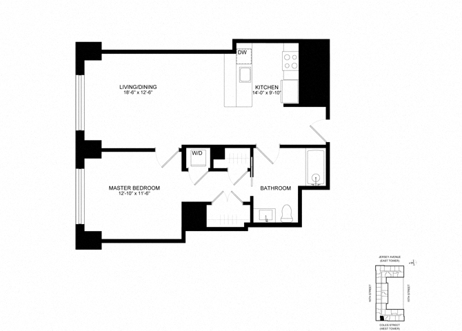Floor plan layout diagram for SL-A02, 1 bd - 1 ba