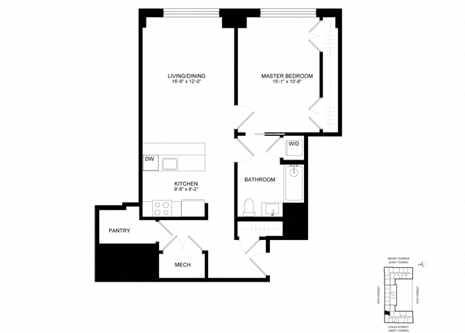 Floor plan layout diagram for SL-A04, 1 bd - 1 ba