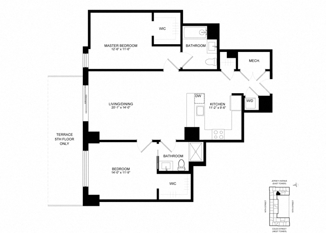 Floor plan layout diagram for SL-B01, 2 bd - 2 ba