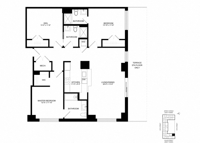Floor plan layout diagram for SL-B10d, 2 bd+den - 3 ba