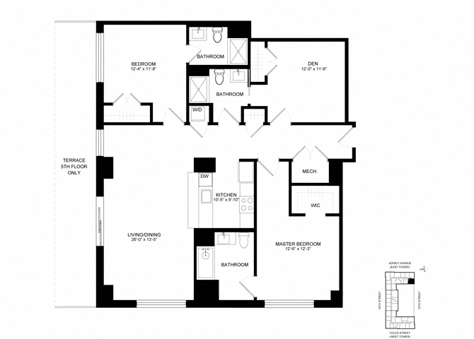 Floor plan layout diagram for SL-B09d, 2 bd+den - 3 ba