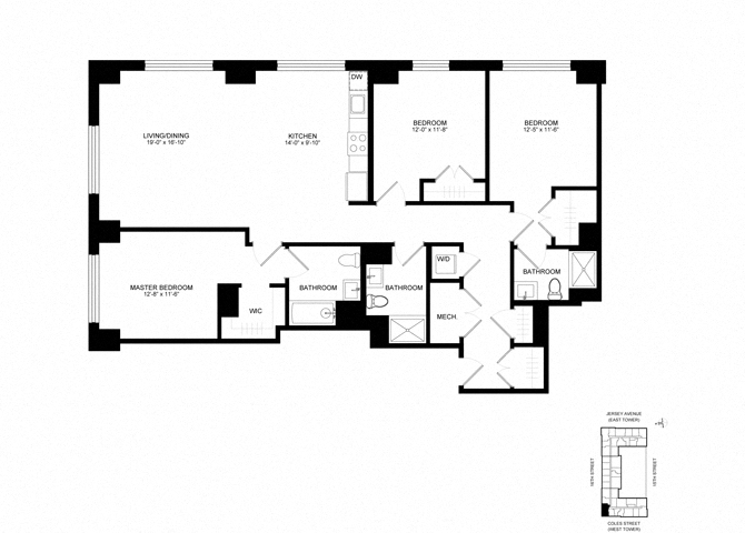 Floor plan layout diagram for SL-C03, 3 bd - 3 ba