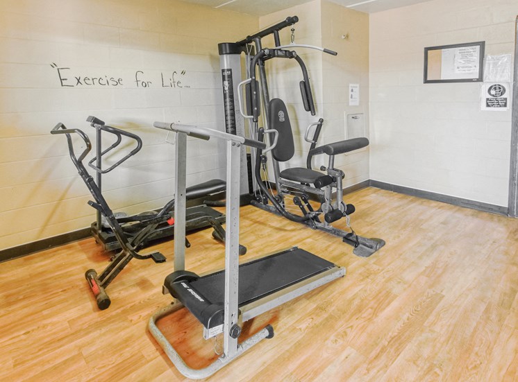 Fitness area with cardio and strength equipment at Casa San Pablo