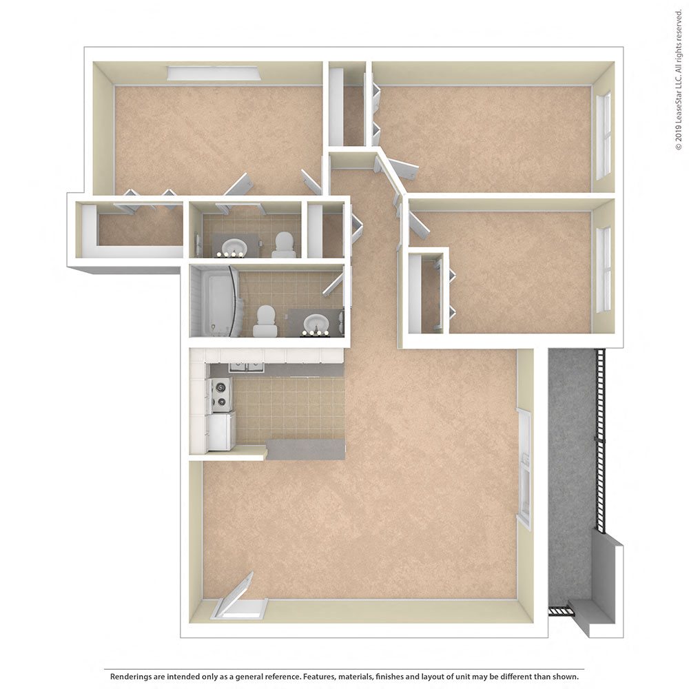 Heritage Park Apartments Three Bed 1.5 BA Heritage Park Apartments Three Bed 1.5 BA Floor Plan