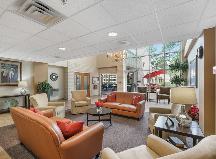 lobby of Sundale Manor Senior Apartments with lots of plush furniture for sitting