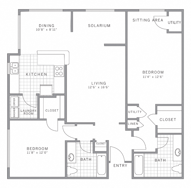 B2 Solarium Floor Plan at AVE Somerset, Somerset, 08873