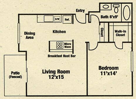One bedroom floor plan l Apartments in Cameron Park l Cameron Ridge