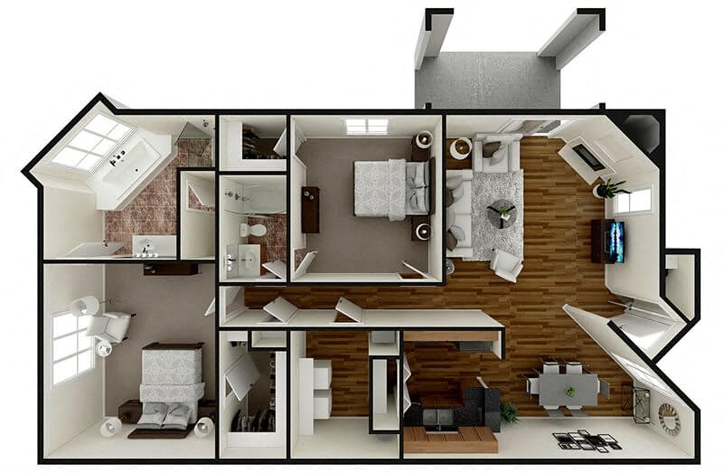 Two Bedroom Large floor plan