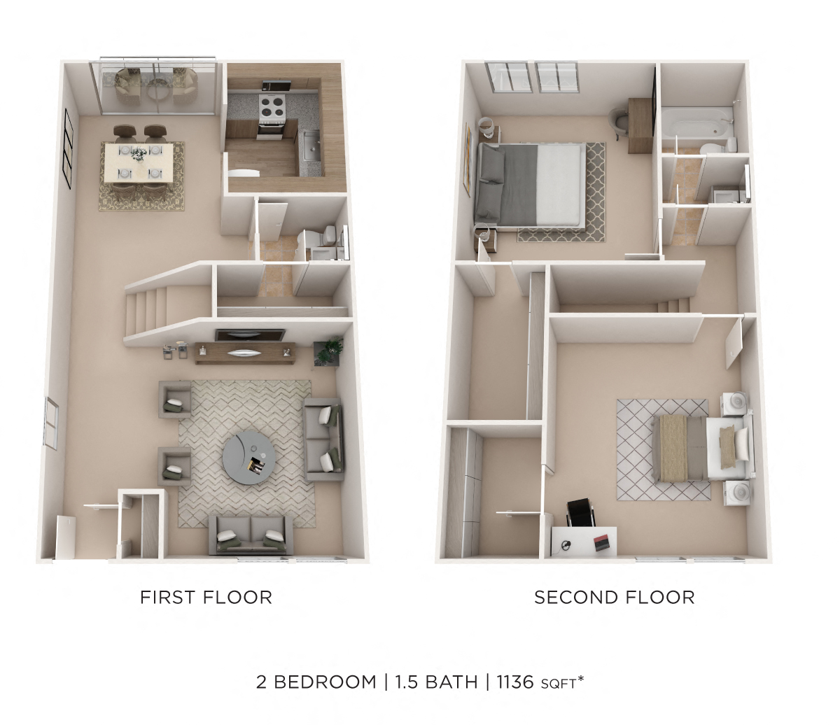 Two Bedroom 1.5 Bath Townhome floor plan
