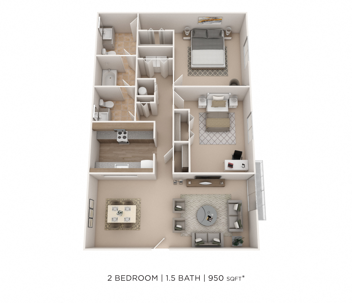 Two Bedroom 1.5 Bath floor plan