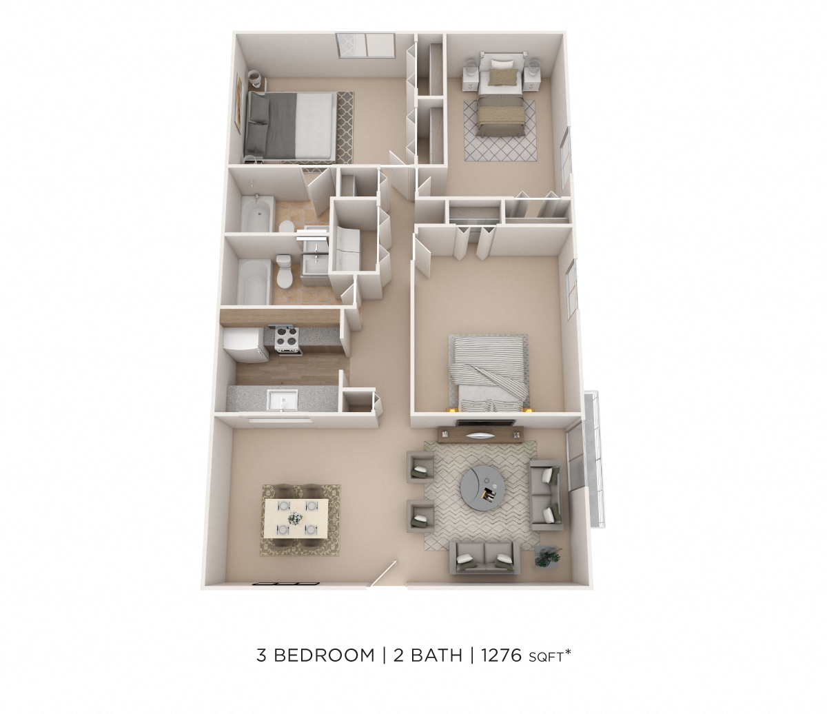 Three Bedroom 2 Bath floor plan