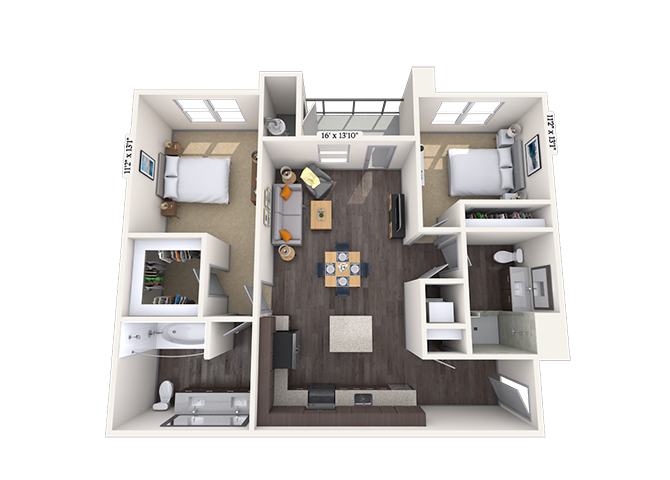 Traditional 2x2 1108 sf-fp floor plan
