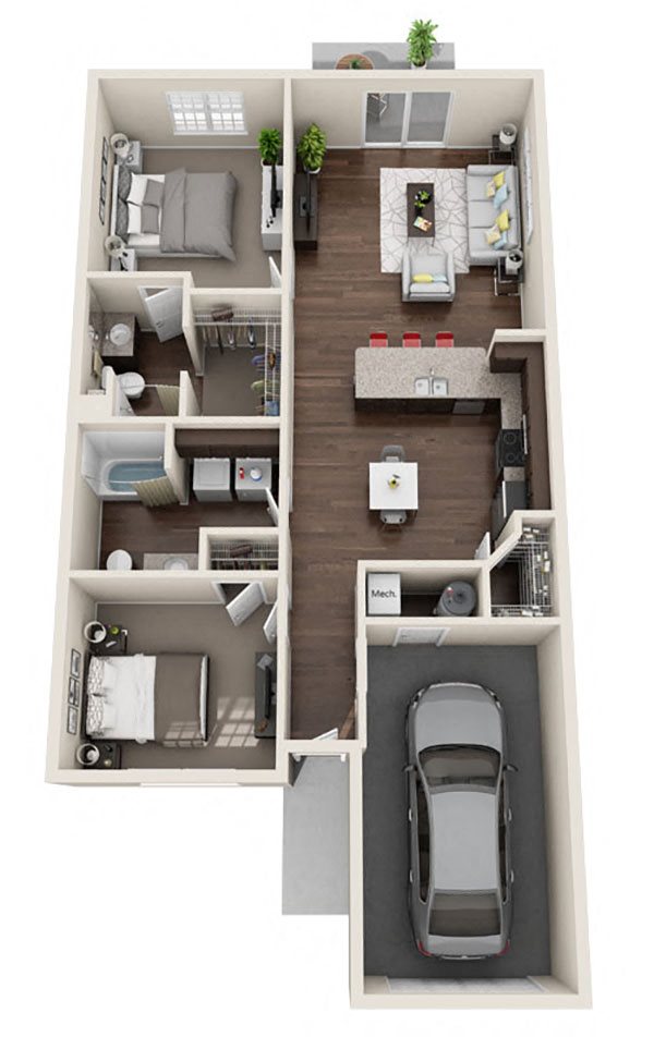 2 Bed Single Story Apartment Rental Floor Plans in Findlay