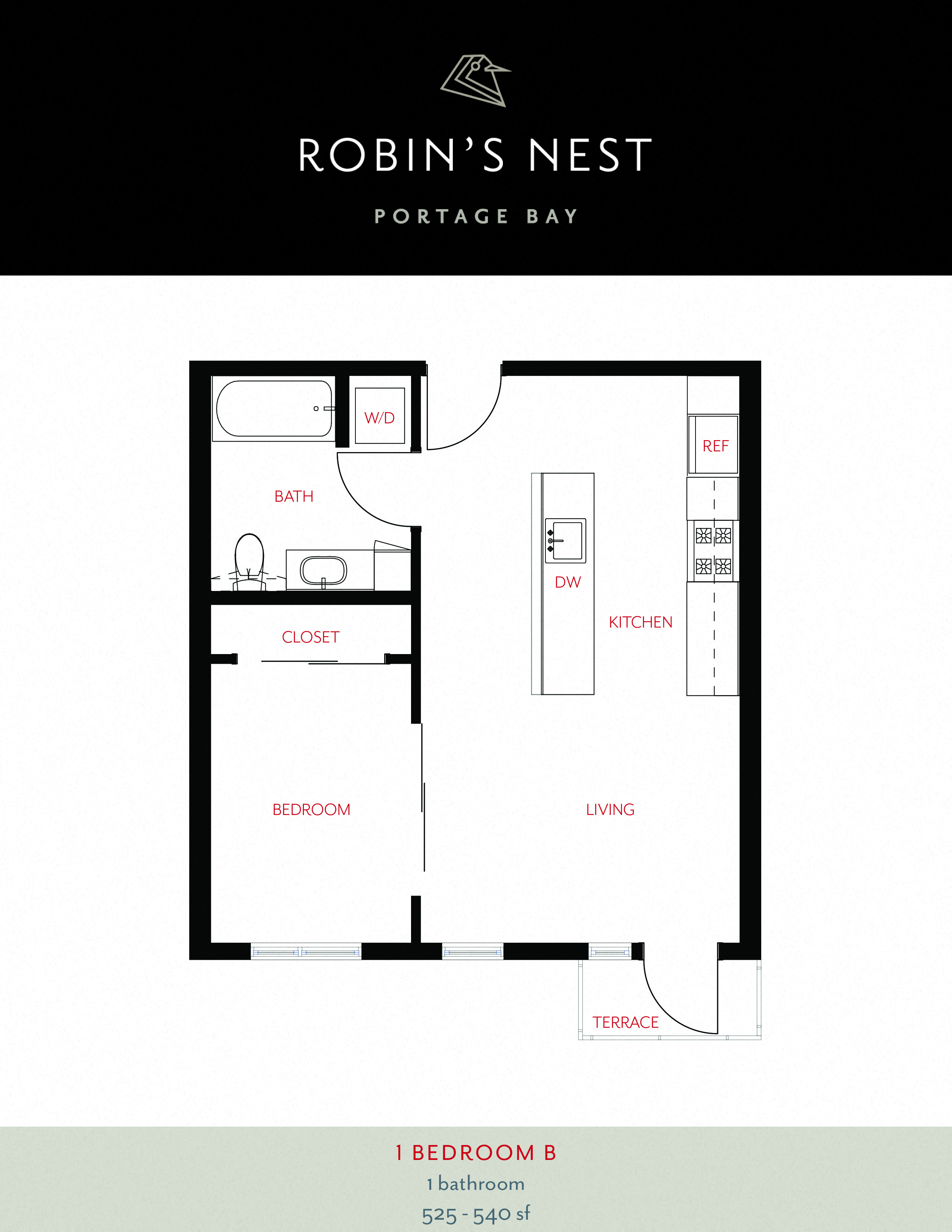 1 Bed 1 Bath 1 Bedroom B at Robin's Nest