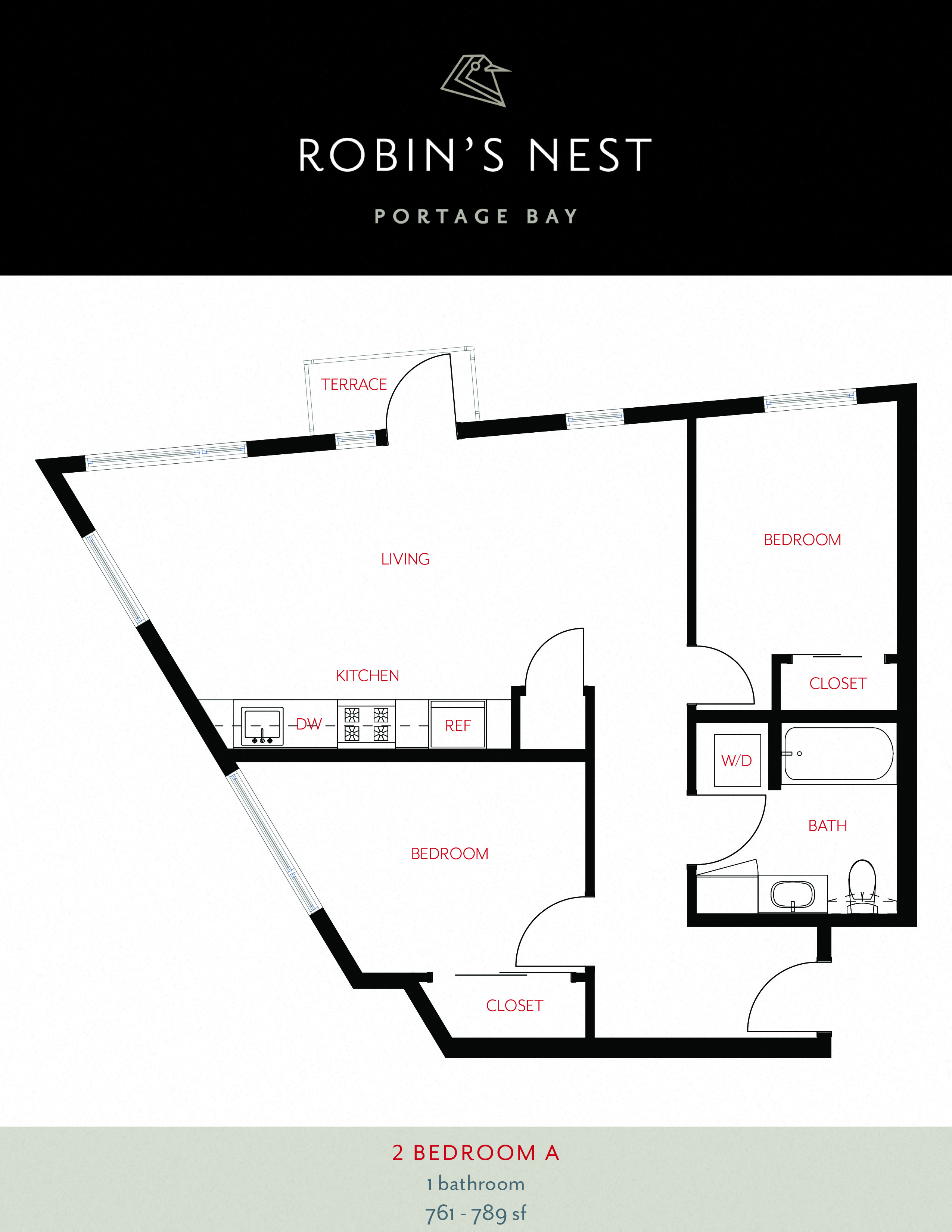 2 Bed 1 Bath 2 Bedroom A at Robin's Nest