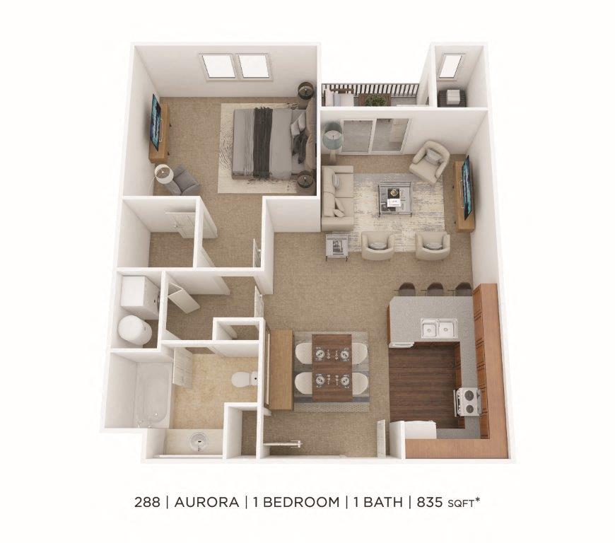 One Bedroom- 835 sqft - Aurora floor plan