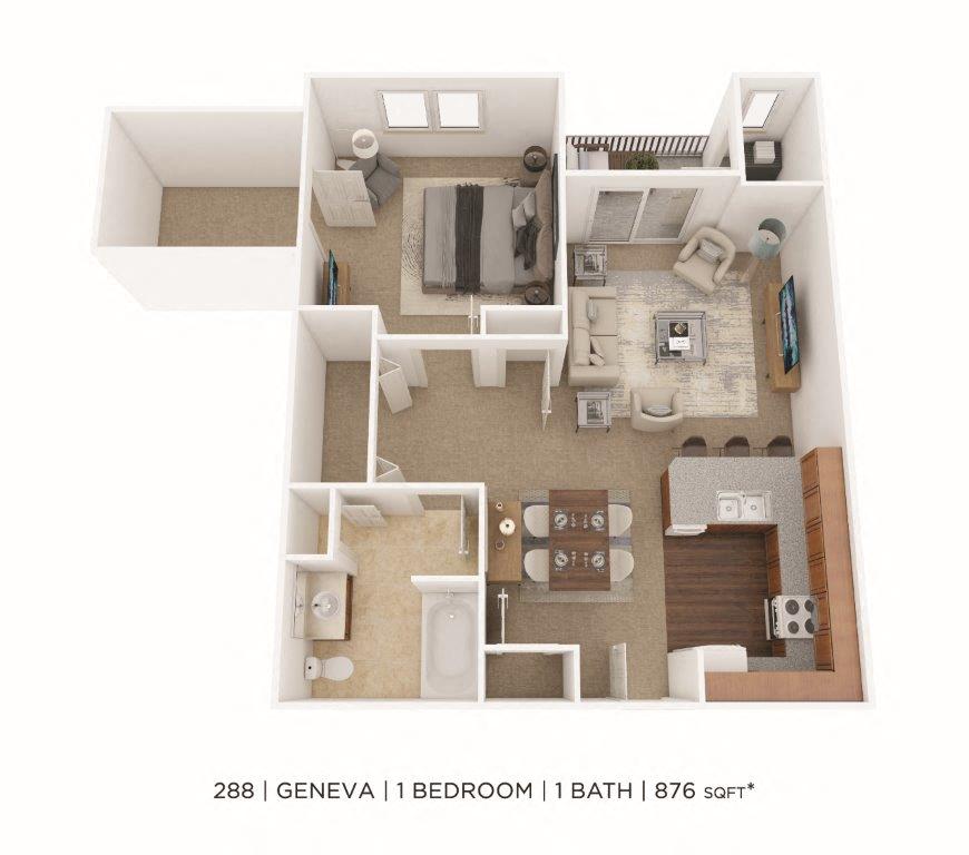 One Bedroom- 876 sqft - Geneva floor plan