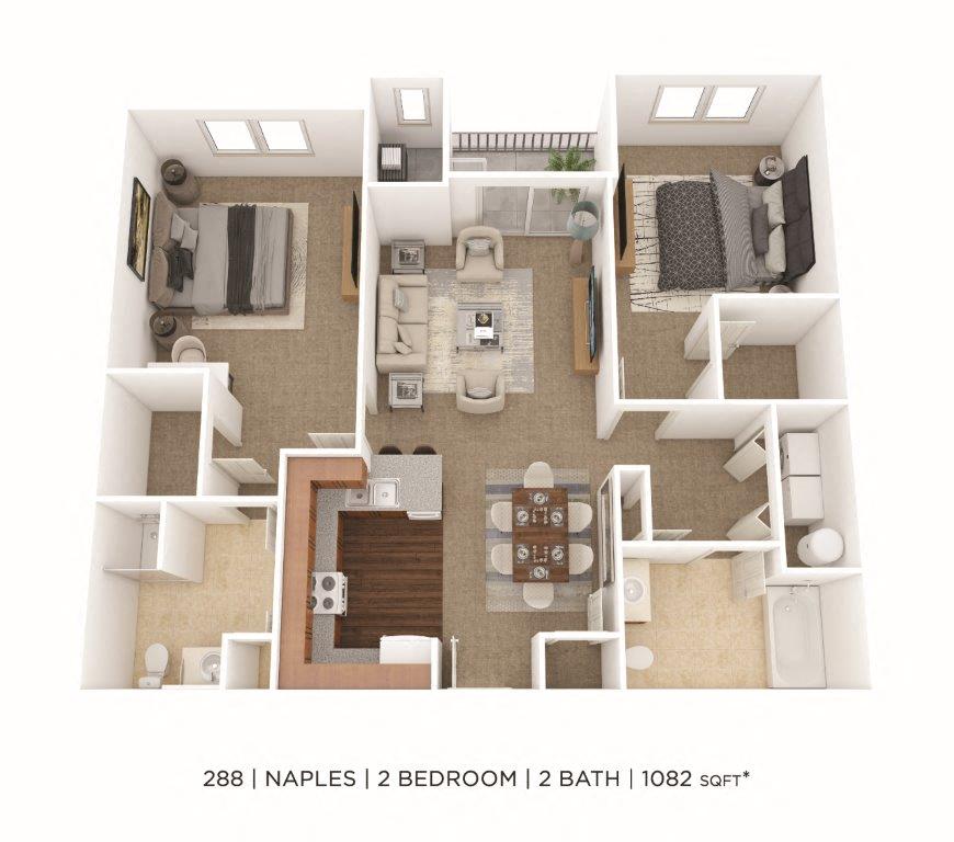 Two Bedroom 2 Bath- 1082 sqft floor plan