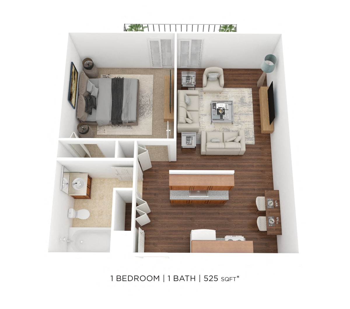 One Bedroom 525 sqft floor plan