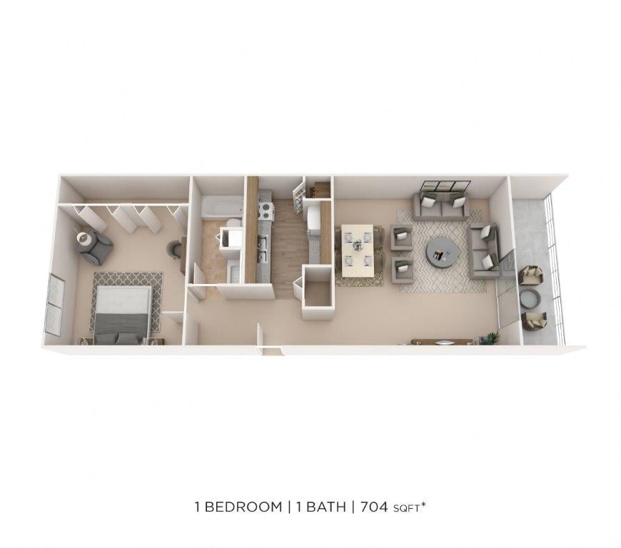 One Bedroom- 704 sqft floor plan