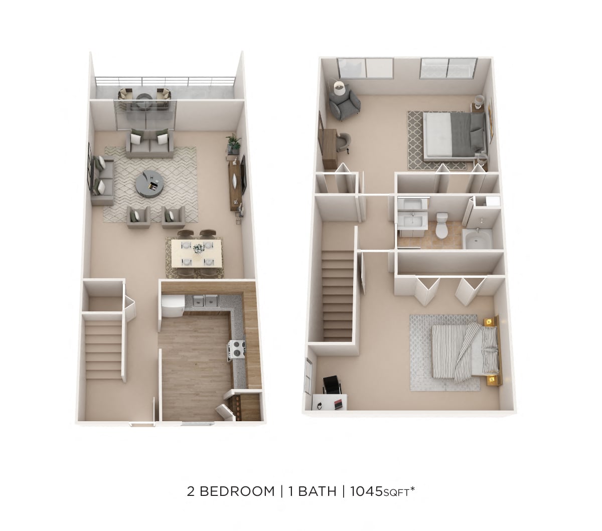 Two Bedroom Townhome- 1,045 sqft floor plan