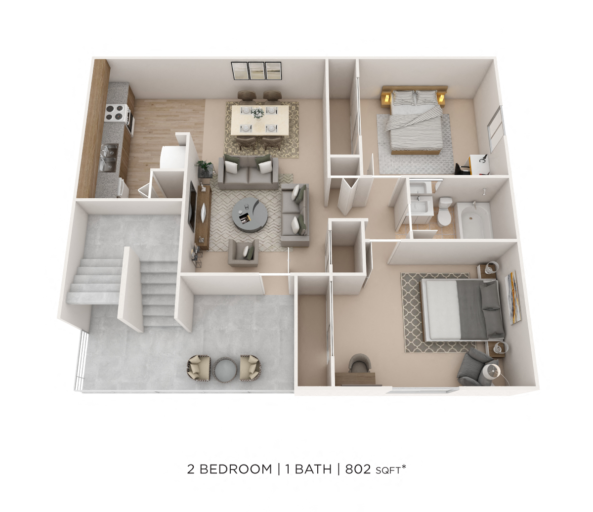 Two Bedroom- 802 sqft floor plan