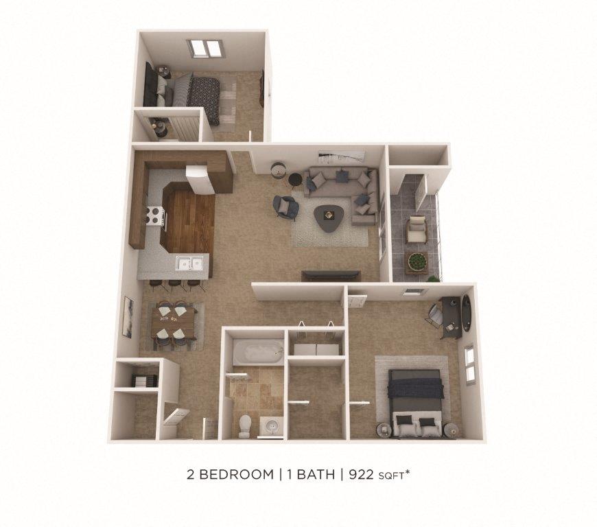 Two Bedroom- 922 sqft floor plan