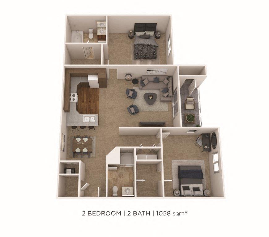 Two Bedroom 2 Bath-1058 sqft floor plan