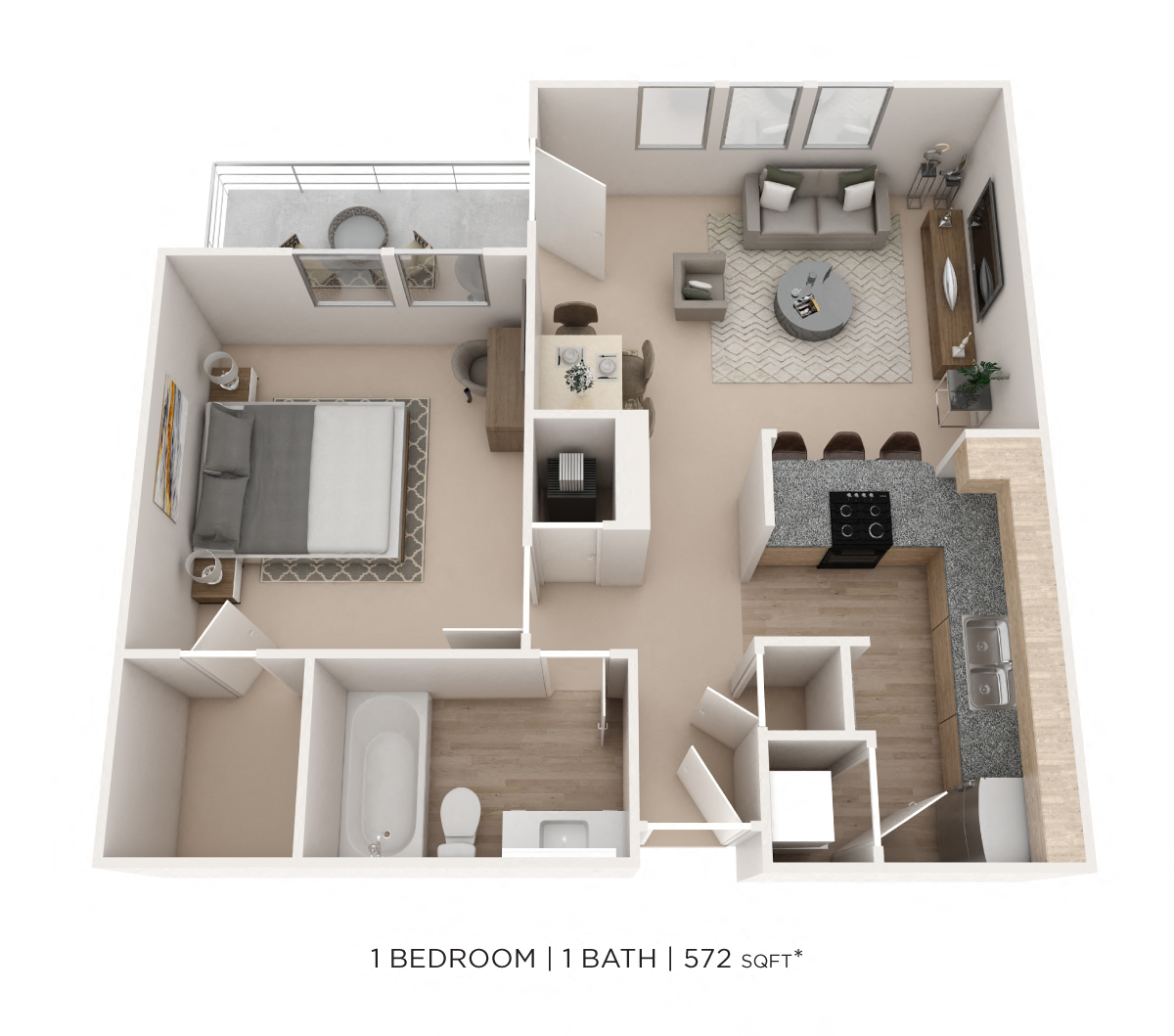 One Bedroom - 572 sqft floor plan