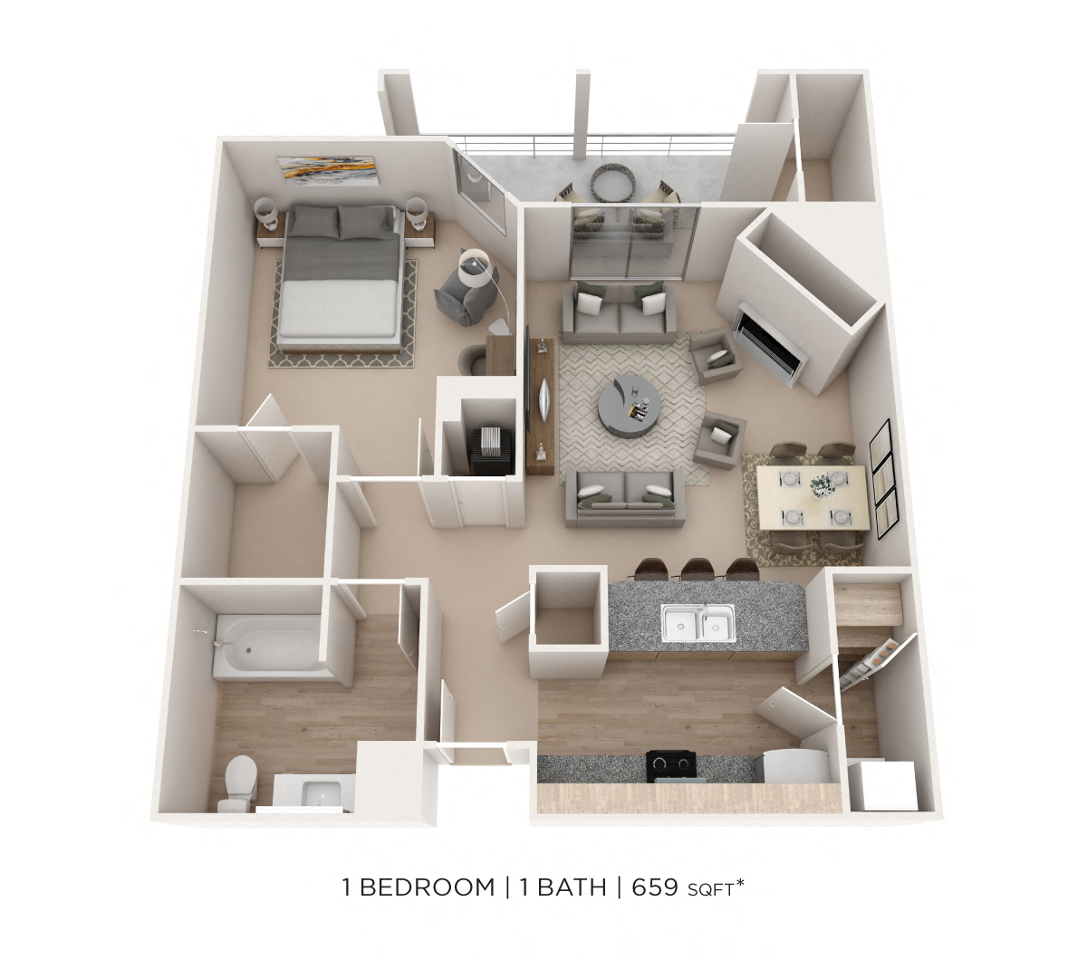One Bedroom - 659 sqft floor plan